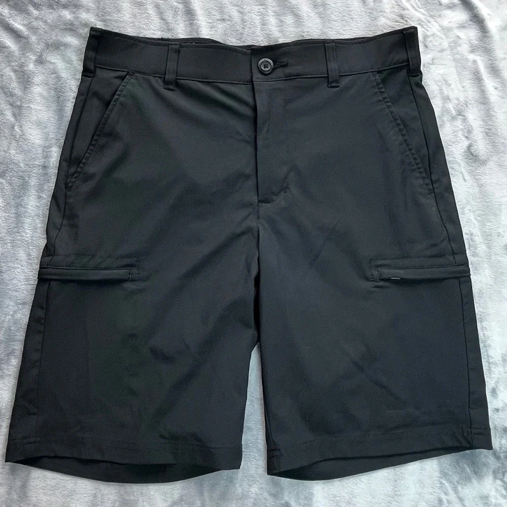 Birdie Bound Mens Performance Golf Shorts Black Sz 32 Tropical Waistband Utility